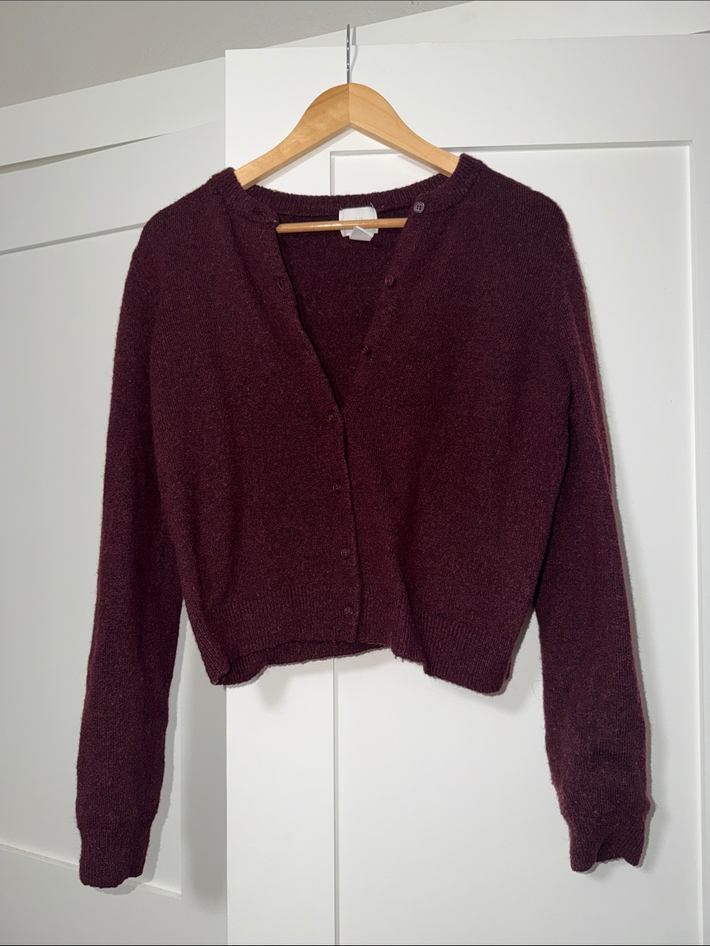 H&M Burgundy V-Neck Cropped Button-Front Cardigan